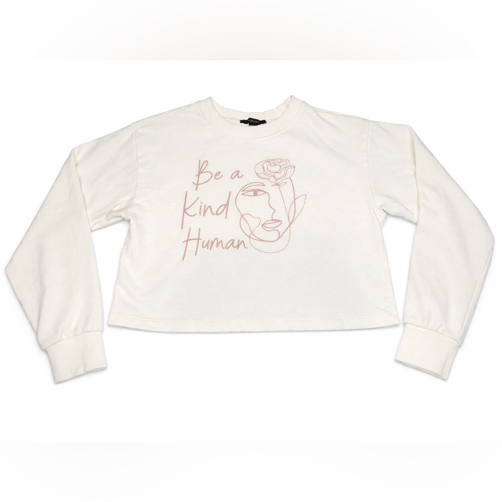 Women's Cropped Graphic Sweatshirt Size Small beige/cream with brown graphics